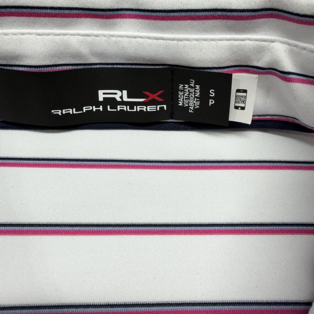 RLX Ralph Lauren Golf Polo Mens S Dallas Athletic Club White Pink Stripe Shirt